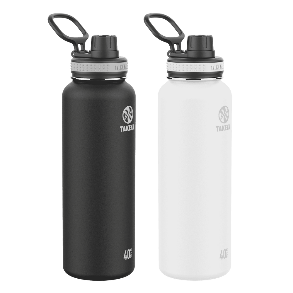 2-Pack 40-Oz Takeya Originals Insulated Water Bottles with Leak-proof Spout Lids (Black & White Bundle)