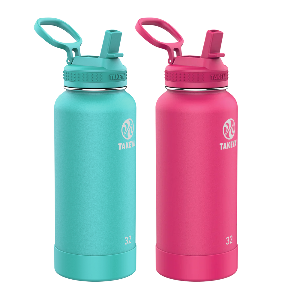 Takeya Tritan Plastic Straw Lid Water Bottle, Lightweight, Dishwasher safe,  14 oz, Fuchsia 